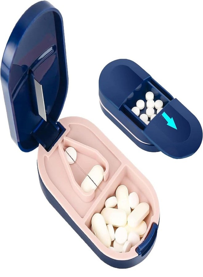 AKADO Portable Pill Box Tablets Cutter, Medicine Organizer Box with Pill Cutter for Small and Large Tablets 2 in 1 Pill Storage Organizer with Tablet Cutter for Daily Use, Travel(Blue) - Image 1